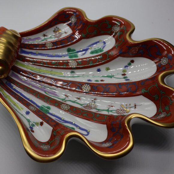 Herend Red Dynasty Siang Rouge Godollo Scalloped Shell Dish - Gorgeous - Picture 6 of 7